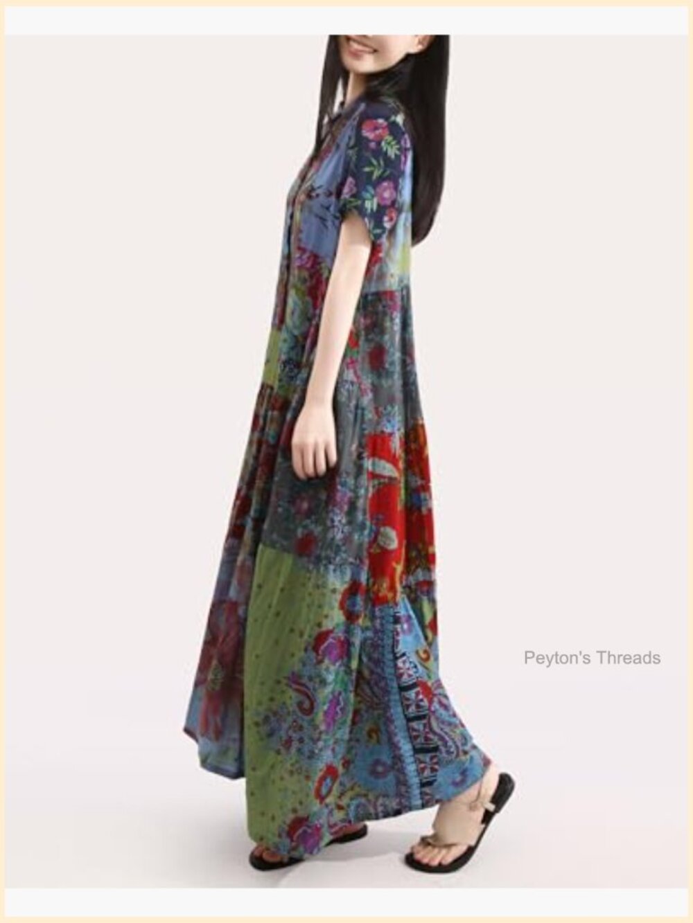 Boho Floral Maxi Sundress with Pockets Loose Fit Cotton - Picture 5 of 6